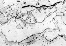 Územie riečnej inundácie Hornádu na výkrese Wahrhafter Entwurf z marca 1747. Pozorné oko na ňom nájde tri navrhované reduty.