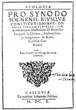 Apologia Pro Synodo Solnensi, Košice 1610 - 1614