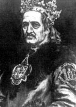 Poľsko-litovský panovník Vladislav II. Jagello, ktorý porazil v lete roku 1410 mocný a spupný Rád nemeckých rytierov. Portrét je novodobý z 19. storočia.