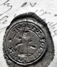 Pečať z listu zo dňa 15. októbra 1838. Odtlačok pečatidla z roku 1784 s kruhopisom medzi dvoma kružnicami "vpravo v strede medzerník (šesťcípa diamantová hviezda) SIGIL POS POLYI 1784" (dátum poškodený). Uprostred malej kružnice palma s koreňmi. Na stranách - vpravo zajac v skoku otočený k palme, vľavo pes v skoku otočený k palme. Priemer pečate 22 mm, priemer malej kružnice 14 mm.