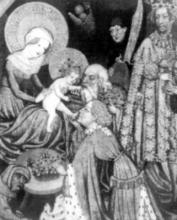 Na tomto obraze klaňania sa Troch kráľov je namaľovaný aj kráľ Žigmund ako jeden z nich. Je to ten stojaci mladý muž úplne vpravo, ktorý drží relikviár v podobe kríža. Táto podobizeň ho zachytáva ešte mladého a vidieť na nej, že to bol fešák.